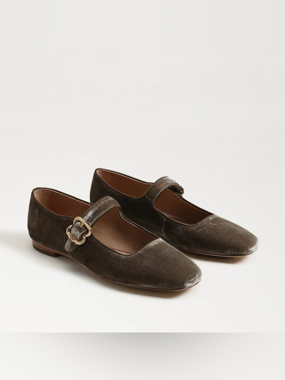 Same Edelman Michaela Mary Jane Flat in Dark Silver Sage Velvet